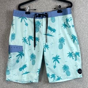 Rip Curl board shorts size 31 tropical print pineapple teal beach travel surf